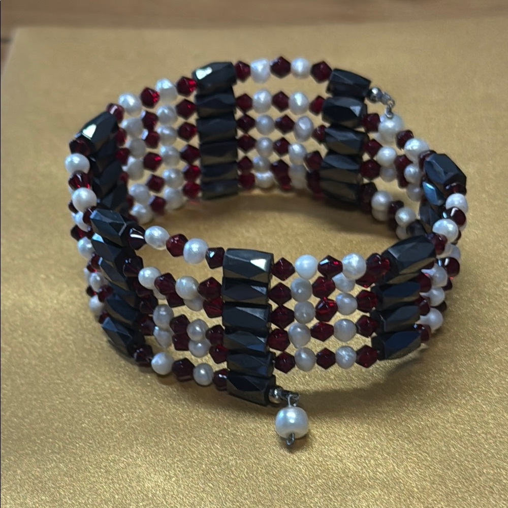 Black and Red Multi-Strand Beaded Bracelet